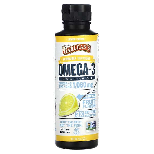 Barlean's‏, Omega 3 from Fish Oil, Lemon Creme, 1,080 mg, 8 oz (227 g)
