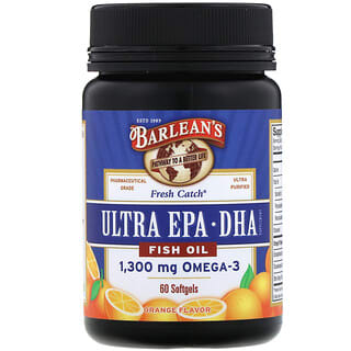 Barlean's, Fresh Catch Fish Oil, Omega-3, Ultra EPA/DHA, Orange Flavor, 60 Softgels