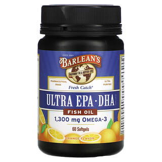 Barlean's, Aceite de pescado Fresh Catch, Omega-3, Ultra EPA / DHA, sabor a naranja, 60 cápsulas blandas