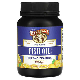 Barlean's, Fresh Catch，魚油補充劑，歐米伽-3 EPA/DHA，橙味，100 粒軟凝膠