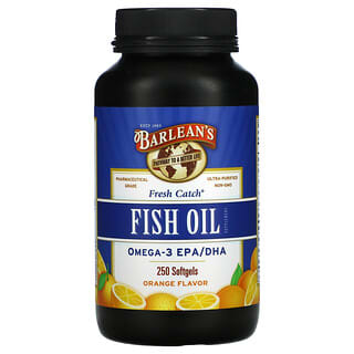 Barlean's, Fresh Catch، مكمّل زيت السمك ، أوميغا 3 EPA/DHA، نكهة البرتقال، 250 كبسولة رخوة