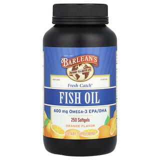 Barlean's, Fresh Catch, halolaj, Omega-3 EPA/DHA, narancs, 600 mg, 250 lágyzselé (300 mg lágyzselénként)