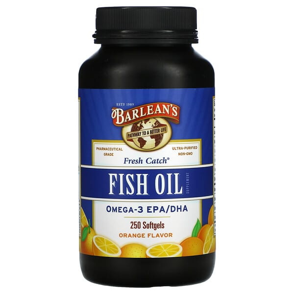 Barlean's, Fresh Catch, Fish Oil Supplement, Omega-3 EPA/DHA, Orange, 250 Softgels