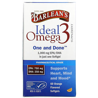 Barlean's, Omega 3 ideal, Naranja, 1000 mg de EPA / DHA, 60 cápsulas blandas