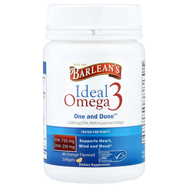 Barlean's, Omega-3 ideal, Naranja, 60 cápsulas blandas