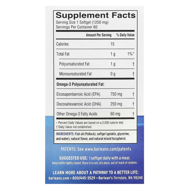 Barlean's, Ideal Omega 3, Orange, 60 Softgels