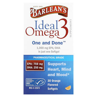 Barlean's, Ideal Omega 3，橙味，30 粒軟凝膠