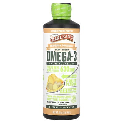 Barlean's, Seriously Delicious®, Plant Based Omega-3 From Algae Oil, Ginger Peach, 630 mg, 16 oz (454 g)