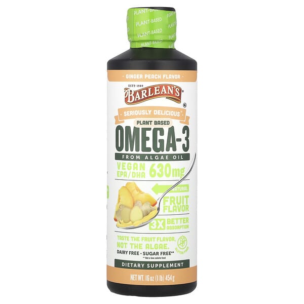 Seriously Delicious®, Plant Based Omega-3 From Algae Oil, Ginger Peach, 630 mg, 16 oz (454 g)