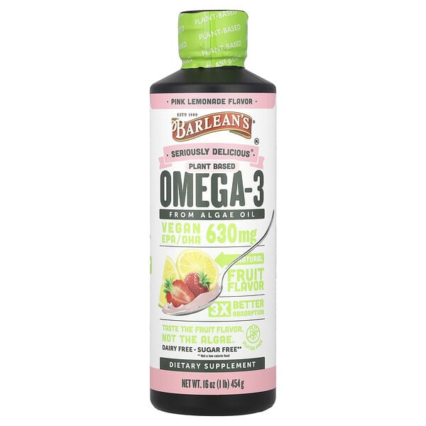 Seriously Delicious®, Plant Based Omega-3 From Algae Oil, Pink Lemonade, 630 mg, 16 oz (454 g)