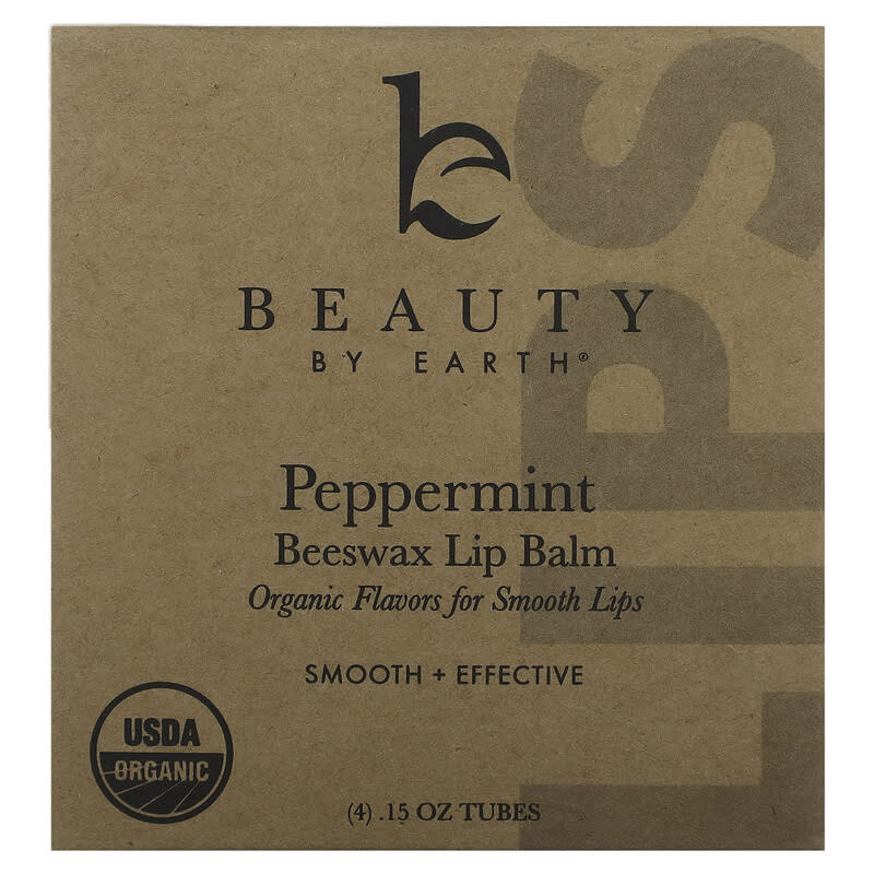 Balm Labial de Cera de Abelha Orgânica, Hortelã-Pimenta, 4 Tubos