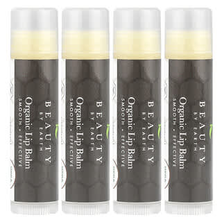 Beauty By Earth, Baume à lèvres biologique à la cire d'abeille, Original, Non aromatisé, 4 tubes, 5 g chacune