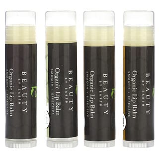 Beauty By Earth, Bálsamo labial orgánico, Vainilla y miel, 4 tubos, 0,15 oz cada uno