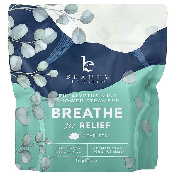 Beauty By Earth, Breathe for Relief 샤워 스티머, 유칼립투스 민트, 7정, 198g(7oz)