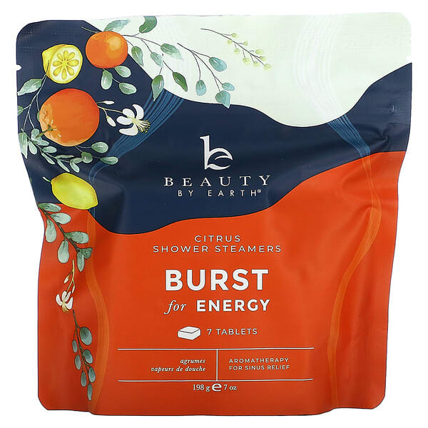 Beauty By Earth, Burst of Energy 샤워 스티머, 시트러스, 7정, 198g(7oz)