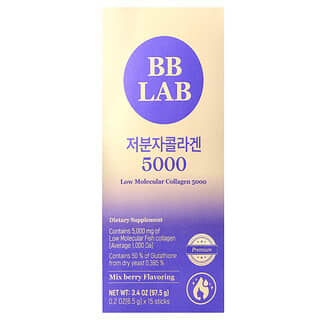 BB Lab, низкомолекулярный коллаген 5000, ягодный микс, 15 стиков по 6,5 г (0,2 унции)