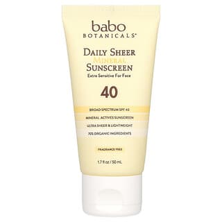 Babo Botanicals, Crème solaire minérale pure quotidienne, FPS 40, 50 ml