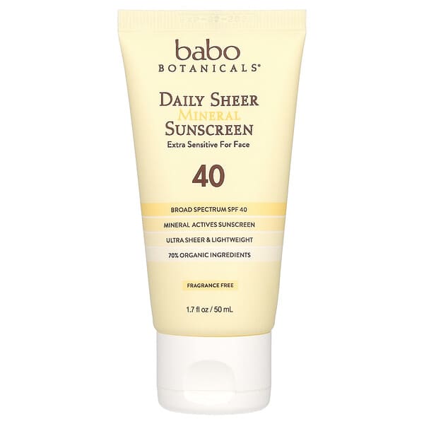 Babo Botanicals, 日常純粹礦物質抗曬霜，SPF 40，1.7 液量盎司（50 毫升）