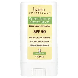 Babo Botanicals, Super Shield Sport Stick, SPF 50, Fragrance Free, 0.6 oz (17 g)