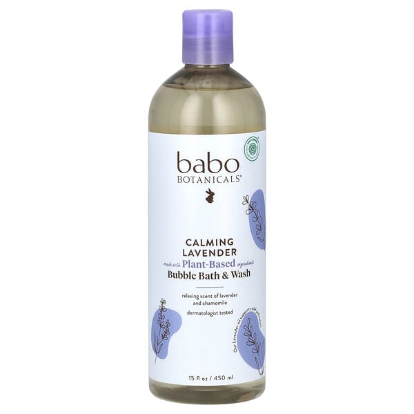 Babo Botanicals, 舒緩洗髮水，泡泡浴和沐浴露，薰衣花草和繡線菊味，15 液量盎司（450 毫升）