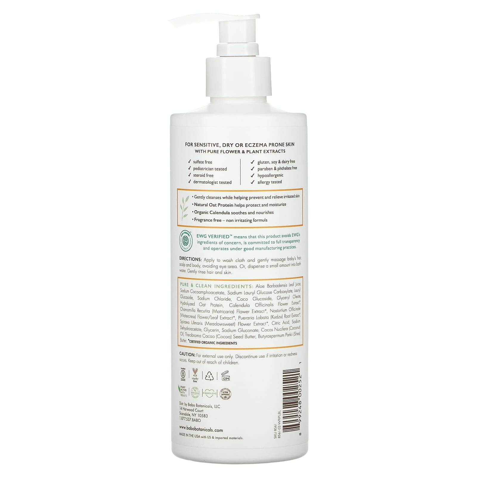 Babo Botanicals, Sensitive Baby, Shampoo & Wash, Fragrance Free, 16 fl ...