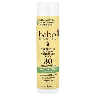 Babo Botanicals, прозрачный солнцезащитный стик с цинком, SPF 30, без отдушек, 17 г (0,6 унции)