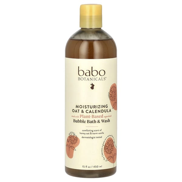 Babo Botanicals, 嬰兒保濕泡泡浴和沐浴露，燕麥漿金盞花味，15 盎司（450 毫升）