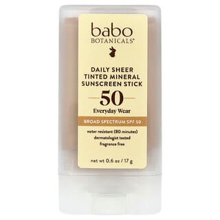 Babo Botanicals（バボボタニカルズ）, デイリー シアー ティンテッド ミネラル サンスクリーンスティック、SPF数値50、無香料、17g（0.6オンス）