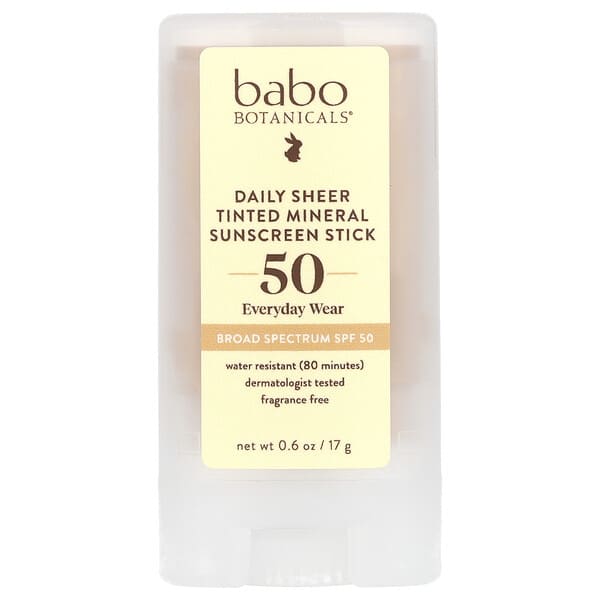 Babo Botanicals, Daily Sheer Tinted Mineral Sunscreen Stick, SPF 50, Fragrance Free, 0.6 oz (17 g)