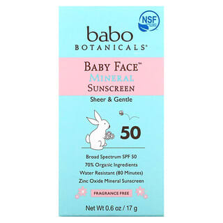 Babo Botanicals, Baby Face، واقٍ شمسي معدني على شكل قضيب، عامل حماية من الدرجة 50، 0.6 أوقية (17 غرام) 