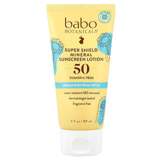 Babo Botanicals（バボボタニカルズ）, スーパーシールド ミネラル日焼け止めローション、SPF数値50、無香料、89ml（3液量オンス）