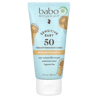 Babo Botanicals, Sensitive Baby, Mineral Sunscreen Lotion, SPF 50, Fragrance Free, 3 fl oz (89 ml)