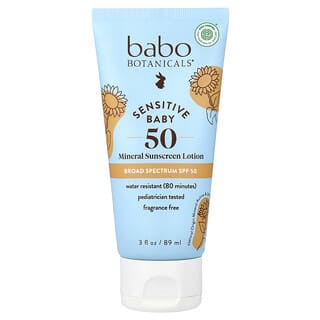 Babo Botanicals, Sensitive Baby, Mineral Sunscreen Lotion, SPF 50, Fragrance Free, 3 fl oz (89 ml)