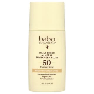 Babo Botanicals, Daily Sheer Mineral Sunscreen Fluid, SPF 50, Fragrance Free, 1.7 fl oz (50 ml)