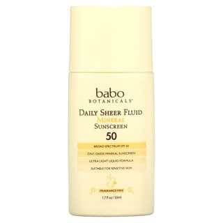 Babo Botanicals, Daily Sheer Fluid Mineral Sunscreen 50, без отдушек, 50 мл (1,7 жидк. Унции)