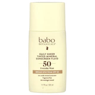 Babo Botanicals, Daily Sheer Tinted Mineral Sunscreen Fluid, SPF 50, Fragrance Free, 1.7 fl oz (50 ml)