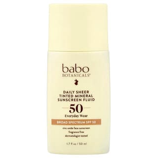 Babo Botanicals, Protector solar mineral translúcido, fluido y con color de uso diario, FPS 50, Sin fragancia, 50 ml (1,7 oz. líq.)