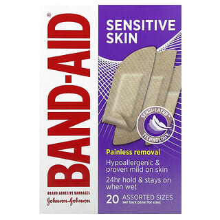 Band Aid, Vendajes adhesivos, Piel sensible, 20 tamaños surtidos