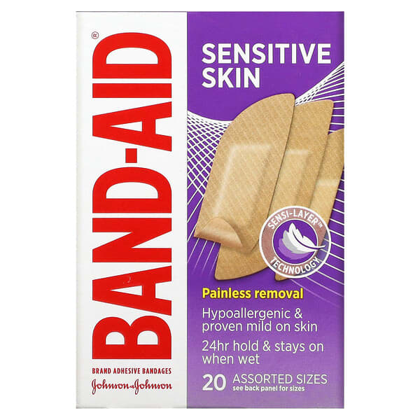 Band Aid, ばんそうこう、敏感肌用、アソートサイズ、20枚