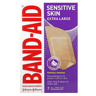 Band Aid, Pansements adhésifs, Peaux sensibles, Extralarges, 7 pansements