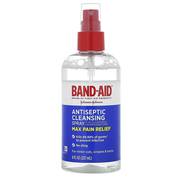 Band Aid, 抵御細菌清潔噴霧，特大緩解疼痛，8 液量盎司（237 毫升）