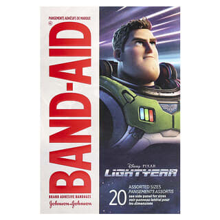 Band Aid, Pansements adhésifs, Assortiment de tailles, Disney/Pixar Lightear, 20 pansements