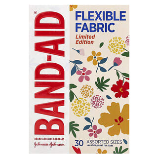 Band Aid, Vendas adhesivas, Tela flexible, Varios tamaños, Edición limitada, Flores silvestres, 30 vendas