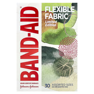Band Aid, Curativos Adesivos, Tecido Flexível, Tamanhos Sortidos, Edição Limitada, Folhas da Floresta, 30 Curativos