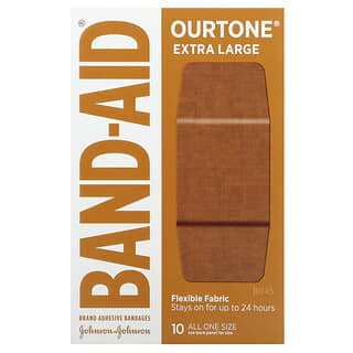 Band Aid, Curativos Adesivos, Ourton, Tecido Flexível, Extragrande, BR45, 10 Curativos