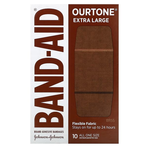 Band Aid, Adhesive Bandages, Ourtone, Flexible Fabric, Extra Large, BR55, 10 Bandages