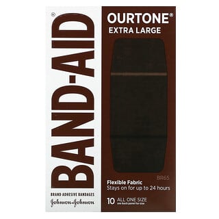 Band Aid, Curativos Adesivos, Ourton, Tecido Flexível, Extragrande, BR65, 10 Curativos