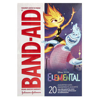 Band Aid, Pansements adhésifs, Assortiment de tailles, Disney/Pixar Elemental, 20 pansements
