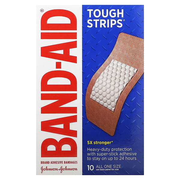 Band Aid, Adhesive Bandages, Tough Strips, 10 Bandages
