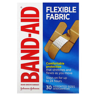 Band Aid, Adhesive Bandages, Flexible Fabric, 30 Assorted Sizes